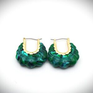 PATRICIA NASH Scalloped Puffy Hoop Earrings in Malachite Imitation & Gold